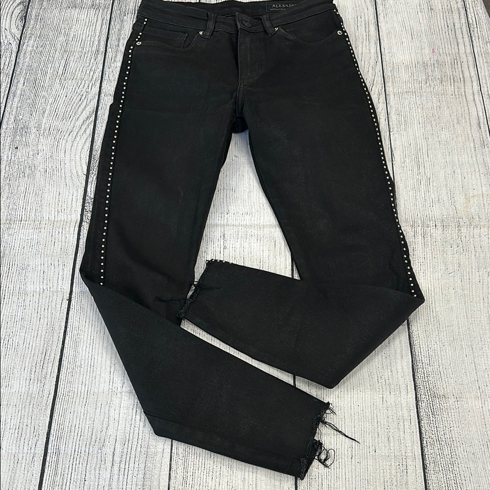 All Saints Sz 25 Miller Black Skinny Jeans w/Silver Studs - Picture 5 of 16